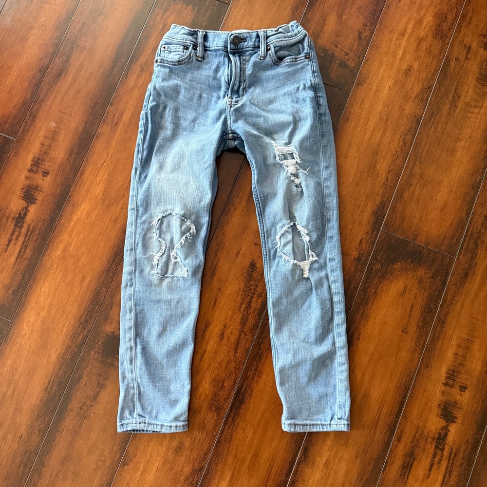 Abercrombie Kids Light Washed Distressed Jeans 9/10 Slim Taper Fit Adjustable